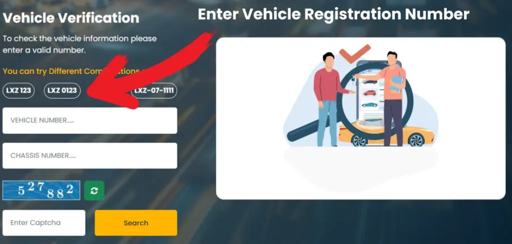 enter vehicle registration number